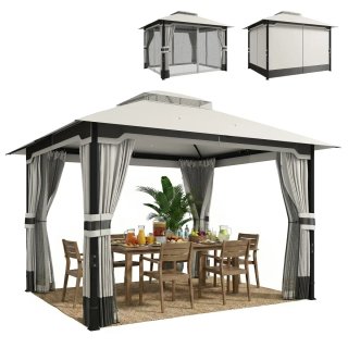 Cenador Carpa Jardín Techo Doble Beige/Gris