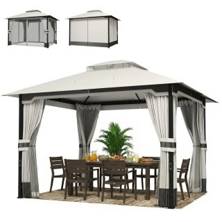 Cenador Carpa Jardín Techo Doble Beige/Gris