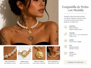 Gargantilla Perlas Sintéticas con Medalla Dorada