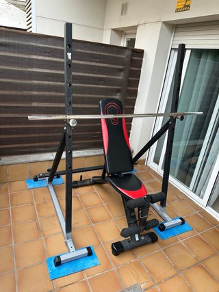 Banco de pesas con barra y soporte