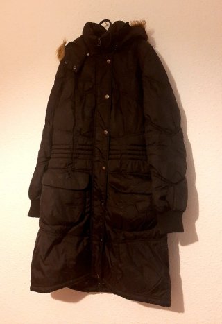 Abrigo negro largo capucha talla L Parka Chaquetón