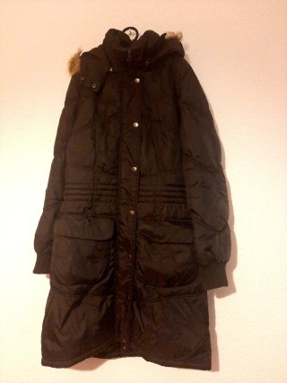 Abrigo negro largo capucha talla L Parka Chaquetón