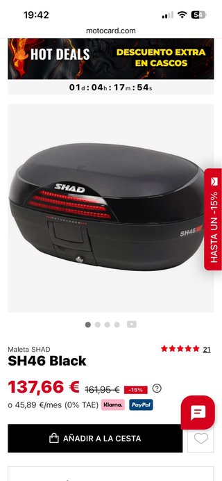 Baúl moto Shad SH46 sin llave