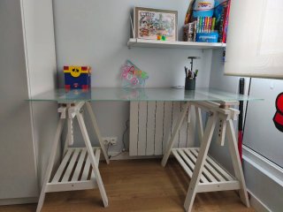 Mesa escritorio cristal y madera