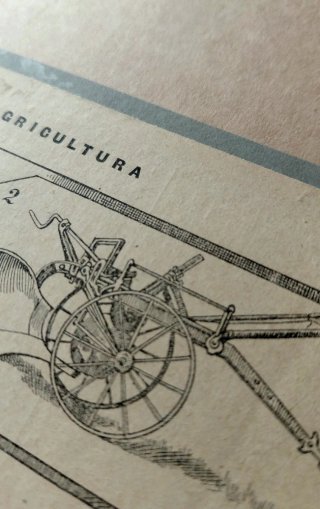 Pareja Grabados antiguo maquinaria agrícola 1900
