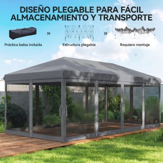 Carpa Gazebo Plegable 6x3m con 6 Paredes