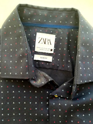Camisa Zara Slim Fit Azul Triángulos