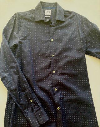 Camisa Zara Slim Fit Azul Triángulos