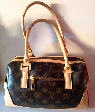 Bolso de mano bicolor beige y marrón