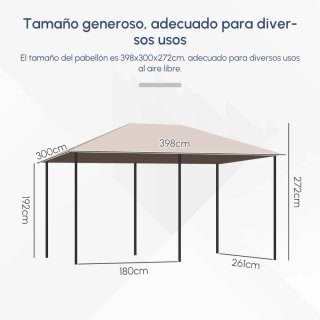 Cenador de Jardín 4x3m con 6 Paredes