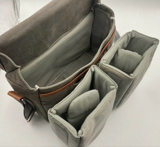 Borsa per fotocamera Olympus vintage in pelle e tela