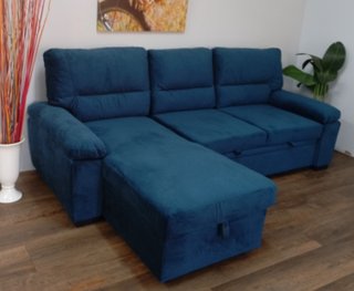 Sofá Cama ·Emma Azul, Chaiselong, ·Arcón. ¡Oferta!