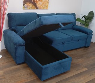Sofá Cama ·Emma Azul, Chaiselong, ·Arcón. ¡Oferta!