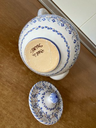 Jarra cerámica Talavera azul y blanco