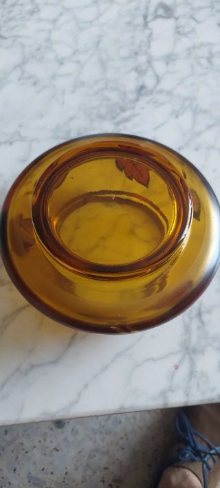 Cenicero cristal dorado tallado hojas