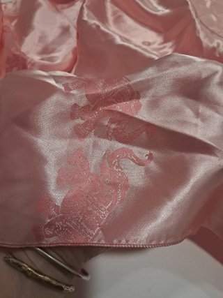 Pañuelo seda rosa salmón flecos