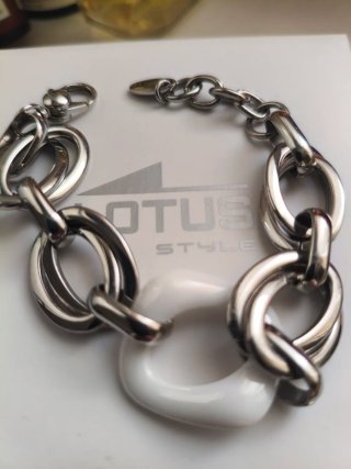 Pulsera Lotus eslabón Acero y Cerámica Blanca