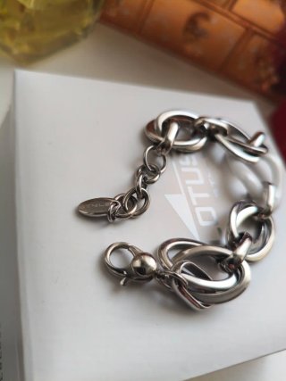 Pulsera Lotus eslabón Acero y Cerámica Blanca