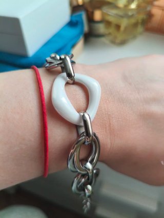 Pulsera Lotus eslabón Acero y Cerámica Blanca