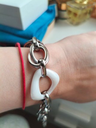 Pulsera Lotus eslabón Acero y Cerámica Blanca