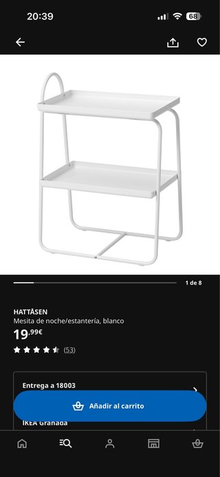 Mesita auxiliar 2 niveles metal blanca