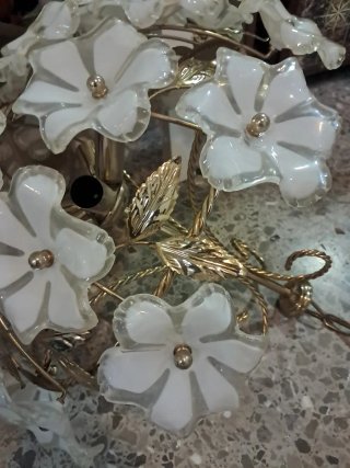 Lámpara de techo flores cristal y metal