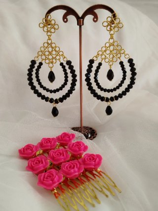 Pendientes fiesta o flamenca oro y negro