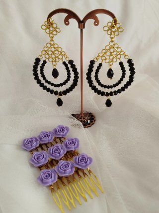Pendientes fiesta o flamenca oro y negro