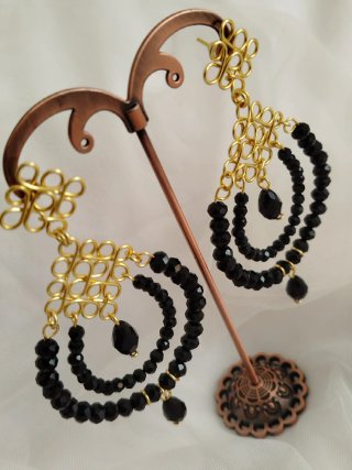Pendientes fiesta o flamenca oro y negro