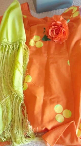Traje Flamenca Naranja con accesorios.