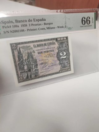 Billete 2 Pesetas España 1938 PMG 66
