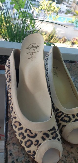 Molliter Scarpe Donna Pelle Peep Toe Animalier