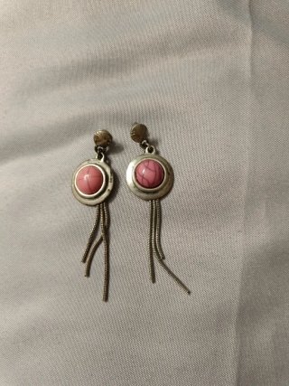 Pendientes largos con piedra rosa y plata