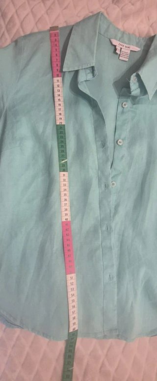 Camisa Zara Basic Lino Turquesa Talla Xl