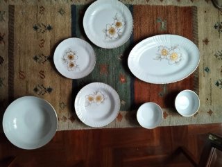 Vajilla Italiana Porcelana Flores Doradas