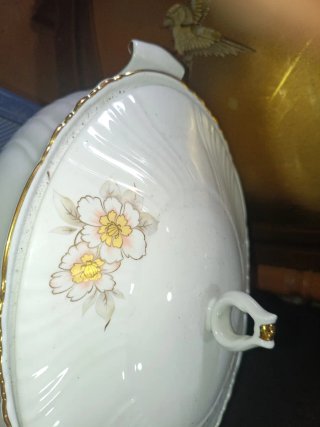 Vajilla Italiana Porcelana Flores Doradas