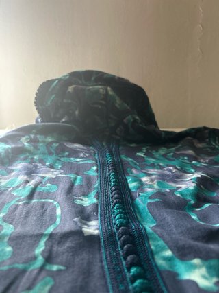 Djellaba Marroquí Azul y Verde con Capucha Hecha a