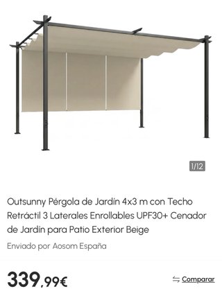 Pérgola Outsunny 4x3m Techo Retráctil Beige