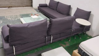 Sofá modular tela gris y morado