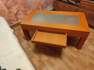 Mesa de centro elevable madera y cristal