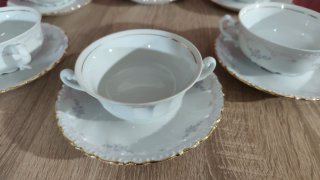 Juego 6 tazas consomé porcelana oro