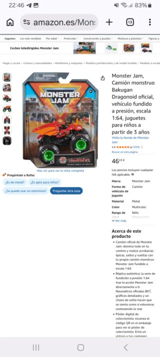 Camión Monster Jam Bakugan Oficial Rojo