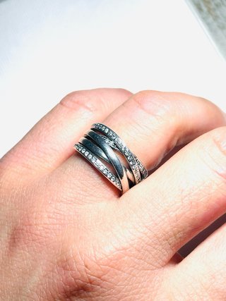 Anello Argento Intrecciato con Zirconi Misura 14