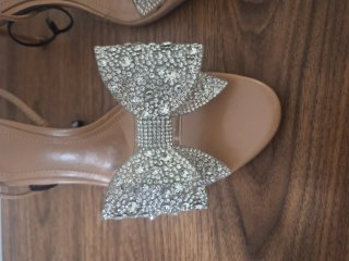 ZARA Sandalias Beige/Plata con Lazo Brillante Tall