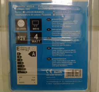 10 x faretto MR16 - 4 led - Luce Calda - 4W 12VDC