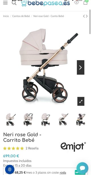 Carro de bebé con silla y capazo Neri Rose Gold.