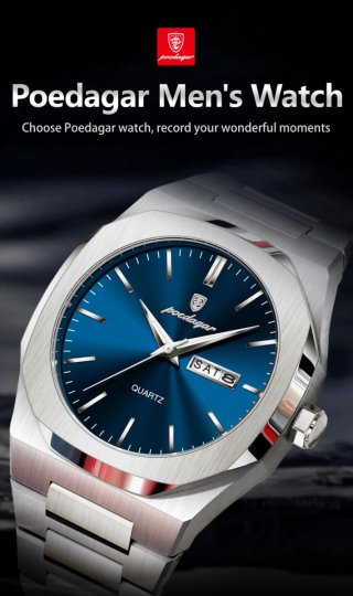 Reloj Poedagar Hombre Azul y Plateado