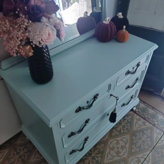 Cómoda Vintage Azul Claro • Mueble Tocador +Espejo