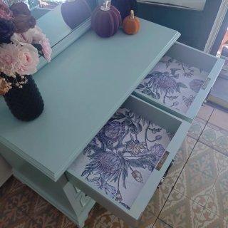 Cómoda Vintage Azul Claro • Mueble Tocador +Espejo