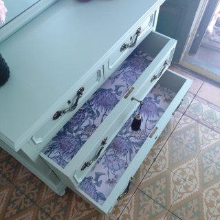 Cómoda Vintage Azul Claro • Mueble Tocador +Espejo
